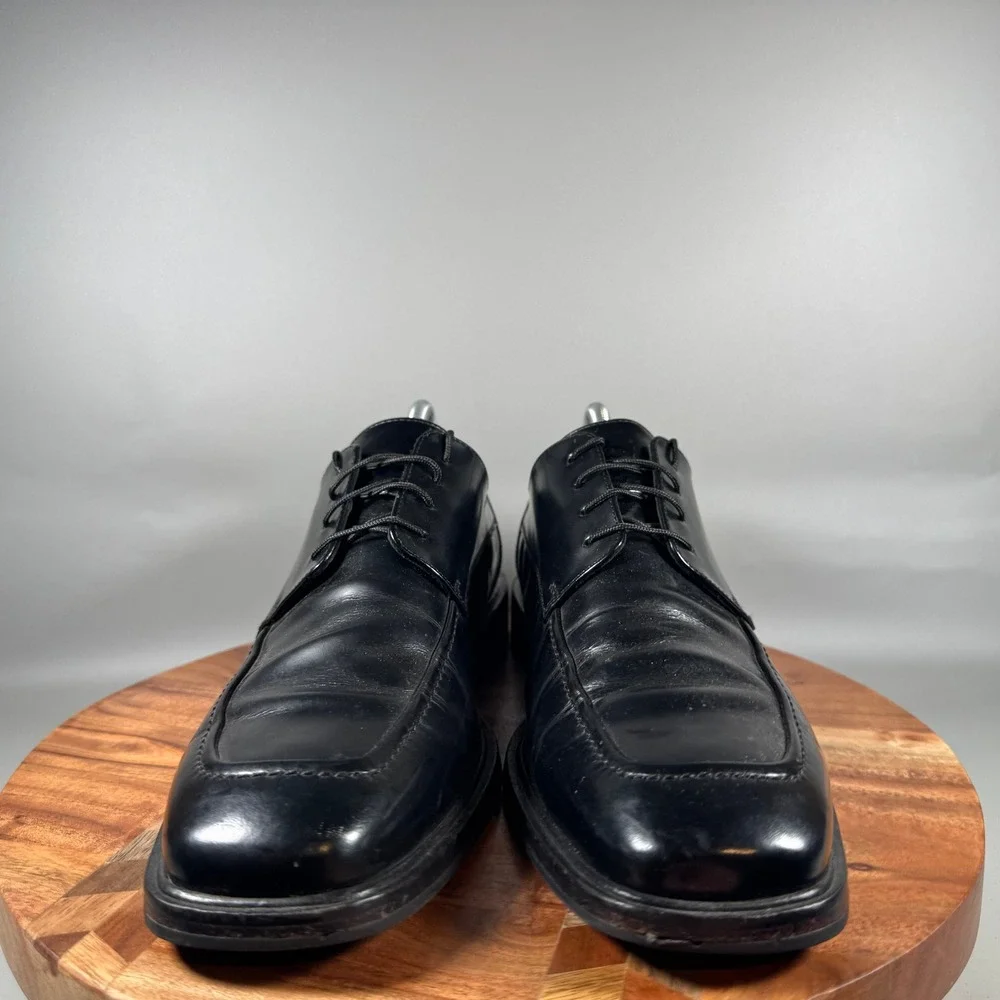Cole Haan Mens Black Waterproof Leather Apron Toe Derby Shoes C02898 Size 10